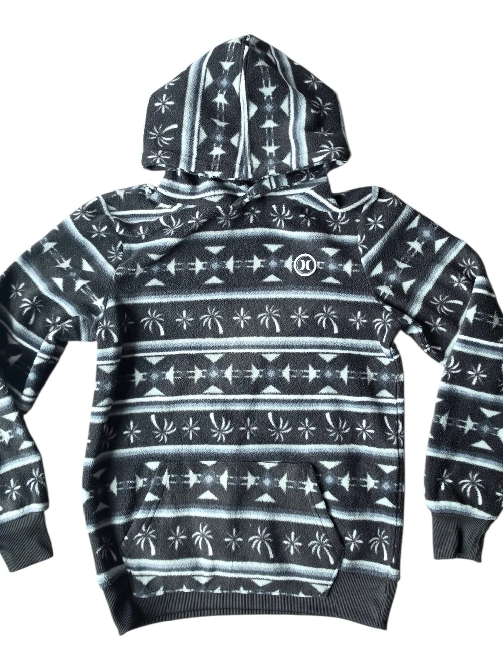 Hurley Black & Gray Patterned Kids Hooded Pullover